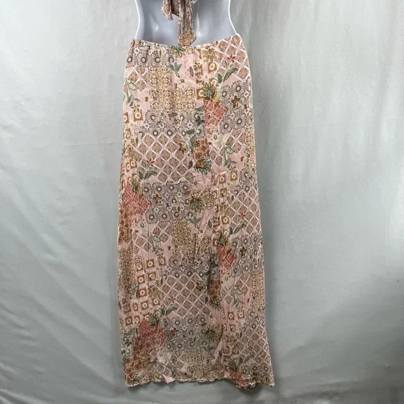 Promesa Maxi Dress Womens Medium Sleeveless Floral Cutout Sides Gauze Pink - Picture 4 of 10